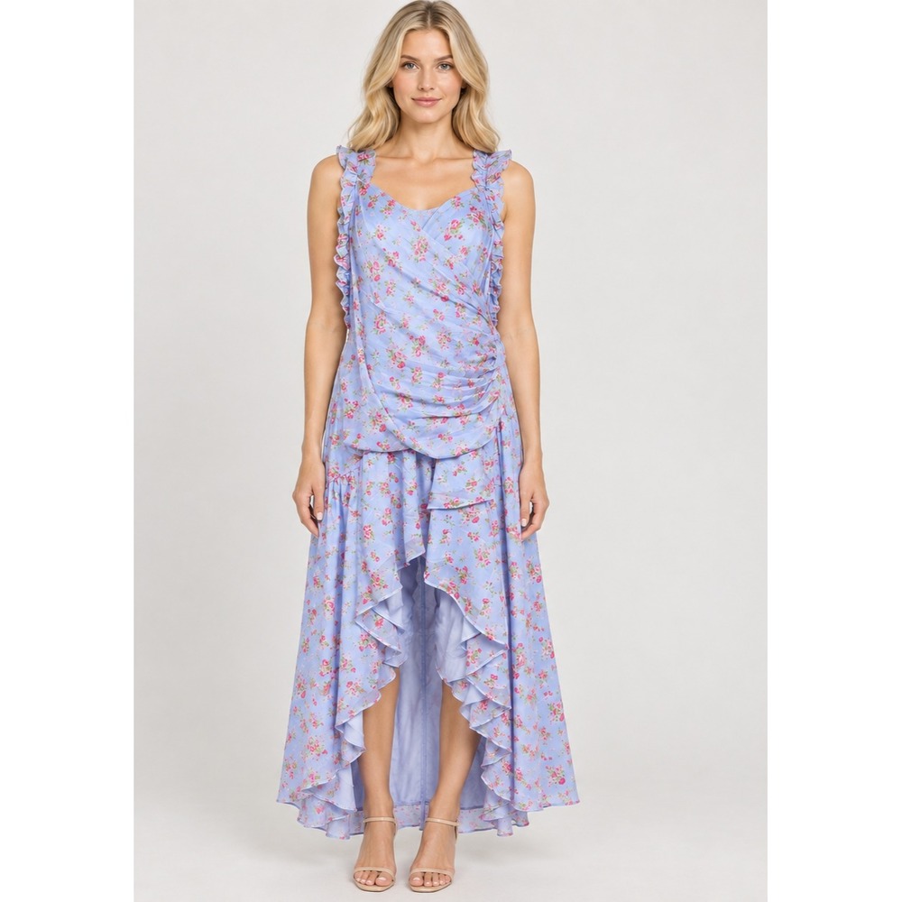 Abercrombie & Fitch Floral High-Low Maxi Dress Smocked Side Panels Ruffle XXL